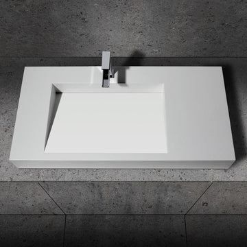 40" Wall-Hung Stone Resin Rectangle Bathroom Ramped Sink in Matte White